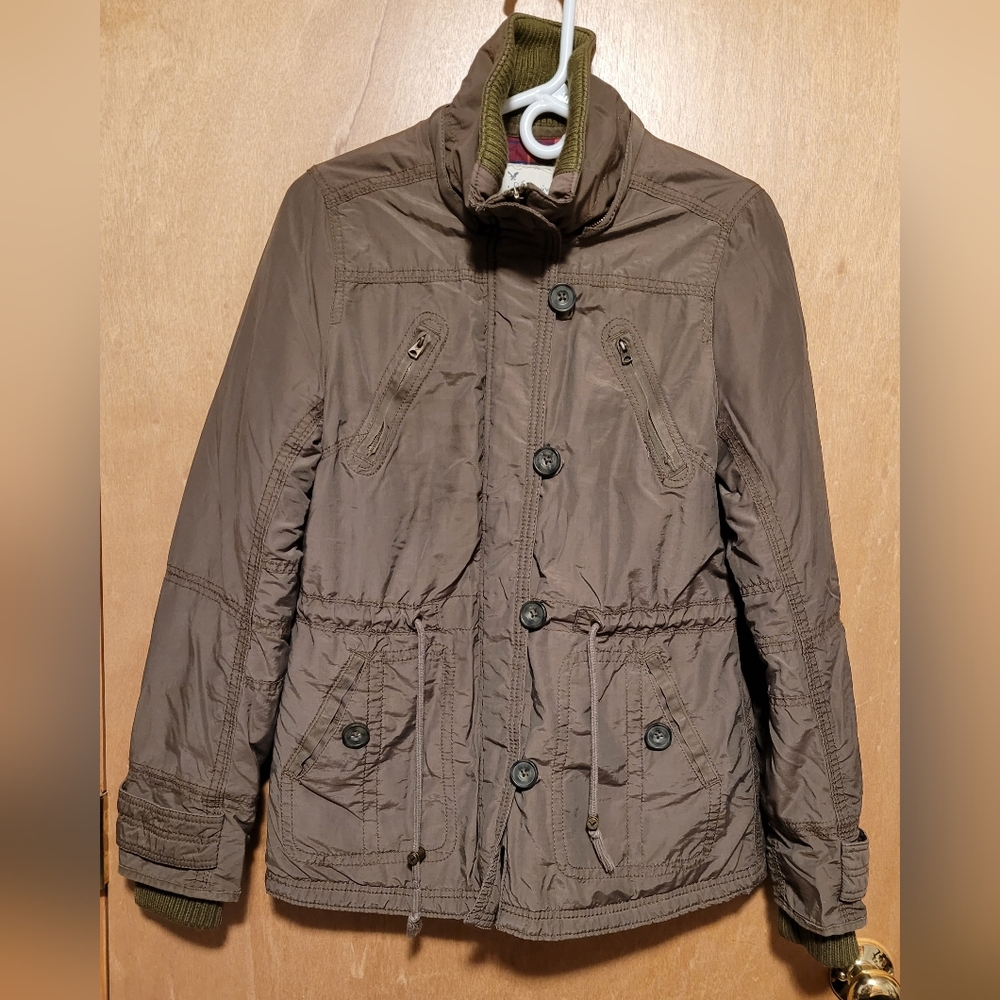 American Eagle Brown Anorak Coat with Quilted Lined inside Medium